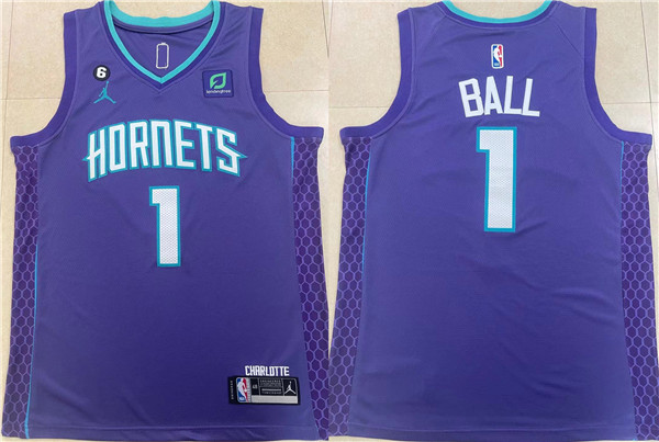 Youth Charlotte Hornets #1 LaMelo Ball Purple No.6 Patch Stitched Basketball Jersey